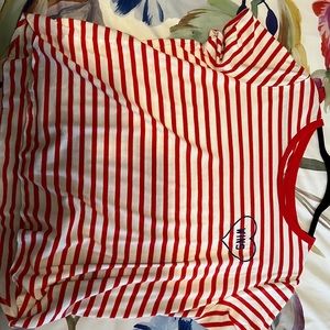 Red striped shirt with a blue heart